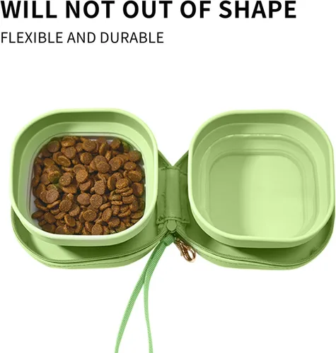 Miniatura 6 de Cuencos de viaje gemelos para mascotas para gatos o perros, cuencos de silicona plegables para alimentos y alimentación de agua, funda de transporte