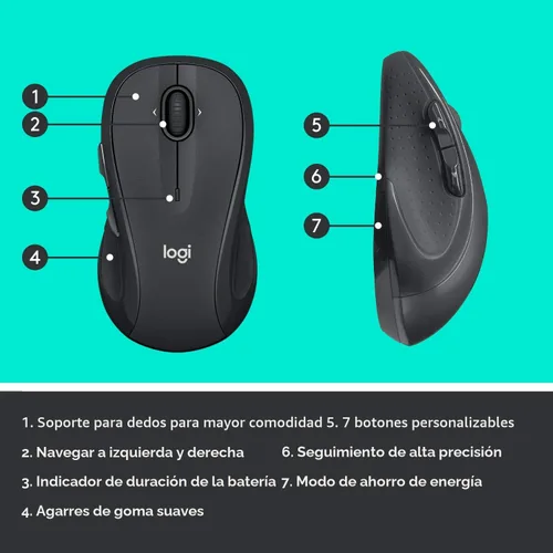 Miniatura 5 de Logitech M510 - Mouse inalámbrico, ratón para laptop y PC con receptor unificador USB, botones programables - Grafito