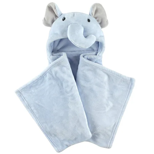 Hudson Baby Manta afelpada unisex, con capucha, caras de animales, para bebé y niños pequeños, talla única, con diseño de elefante azul