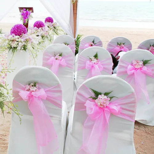 Miniatura 3 de 50 bandas de organza para silla para decoración de bodas, banquetes, fiestas, eventos, suministros para silla, lazos para sillas, bandas de Rosa