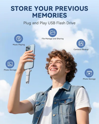 Miniatura 4 de Memoria USB USB con certificación MFi para iPhone, memoria externa 4 en 1 para ahorro de video y copia de seguridad (plata, 256 GB)