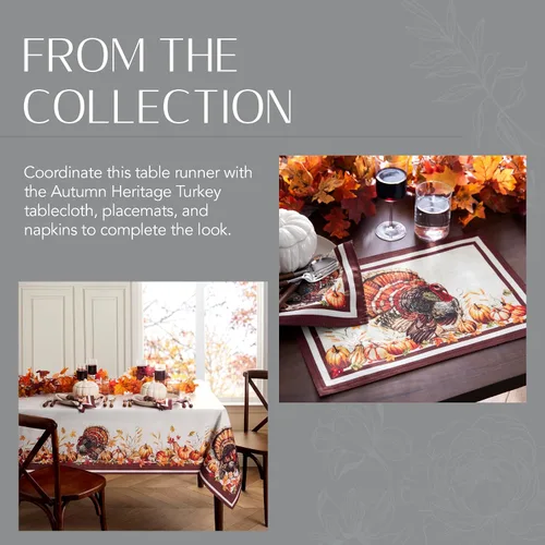 Miniatura 6 de Elrene Home Fashions Autumn Heritage - Camino de mesa con diseño de pavo, 13 x 70 pulgadas