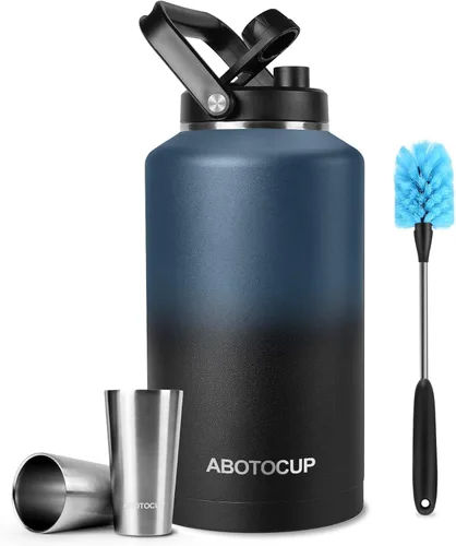 Miniatura 7 de ABOTOCUP Botella de agua de 64 onzas con recubrimiento en polvo, botella de agua aislada de acero inoxidable con tapas de popote y asa de paracord