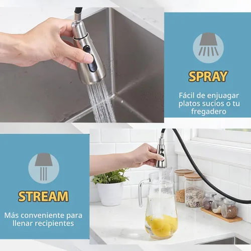 Miniatura 5 de VCCUCINE Grifo de Cocina con Rociador Desplegable, Grifo de Níquel Cepillado para Fregadero de Cocina, Grifo de Fregadero de Cocina RV de Acero