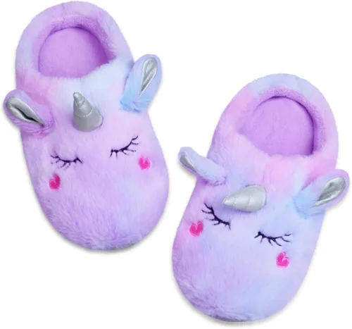 EDCYF Pantuflas de felpa para niña, cómodas, de piel sintética, suela de goma antideslizante, zapatos de casa para dormitorio de niños, zapatos