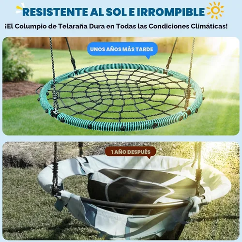 Miniatura 4 de Trekassy - Columpio de tela de araña de 40 pulgadas para árbol, de 750 libras, para niños y adultos, red para exterior con marco de acero y 2 Verde
