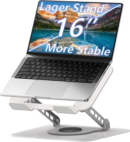 Miniatura 8 de Soporte ajustable para laptop, elevador giratorio de 360°, base estable para MacBook Pro/Air Notebook de hasta 16 pulgadas, color negro