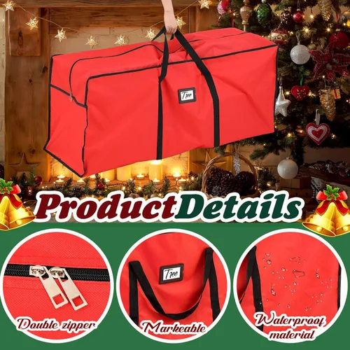 Miniatura 3 de Paterr Paquete de 2 bolsas grandes de almacenamiento para árbol de Navidad de 7.5 pies, 600D Oxford resistente al agua, contenedor de árbol de Rojo