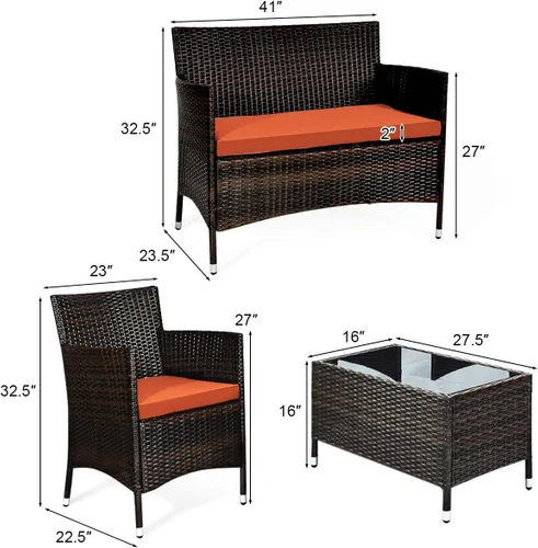 Miniatura 3 de Goplus Juego de patio de ratán de 4 piezas, juego de conversación de mimbre para exteriores e interiores para piscina, patio trasero, césped, sillas