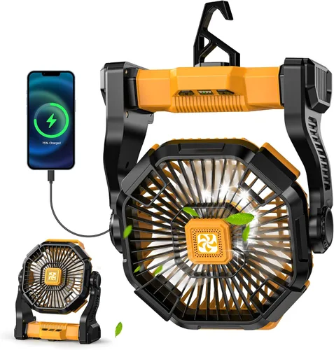 Miniatura 10 de Ventilador recargable portátil para tiendas de campaña, 20000 mAh, funciona con pilas, luces de campamento con gancho remoto, 4 temporizadores/4