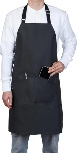 Restaurantware Delantal de cocina de 32 x 26 pulgadas, 1 delantal de chef ignífugo, correas ajustables para el cuello para hombres y mujeres, Negro