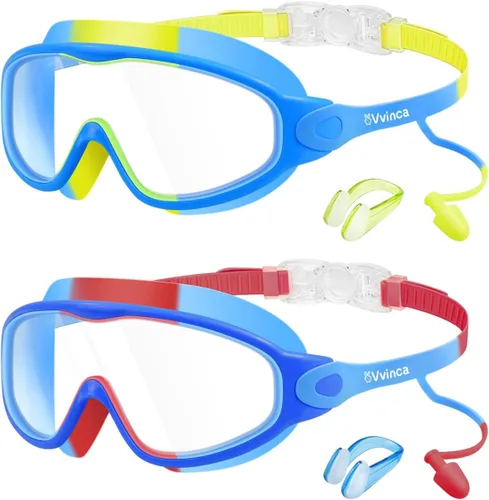 Miniatura 11 de Vvinca Gafas de natación para niños, con tapones para los oídos y clip para la nariz, visión amplia, antivaho y UV, para niños y niñas de 3 a 15 años