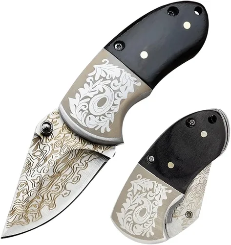 STARDW Cuchillo de bolsillo plegable pequeño para hombres y mujeres, cuchillo utilitario plegable con patrón de damasco, cortador de cajas, cuchillo