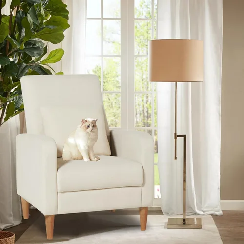 Miniatura 6 de COLAMY Mid-Century - Silla decorativa tapizada moderna con almohada trasera y patas de madera maciza, sillón acogedor de tela para sala de estar