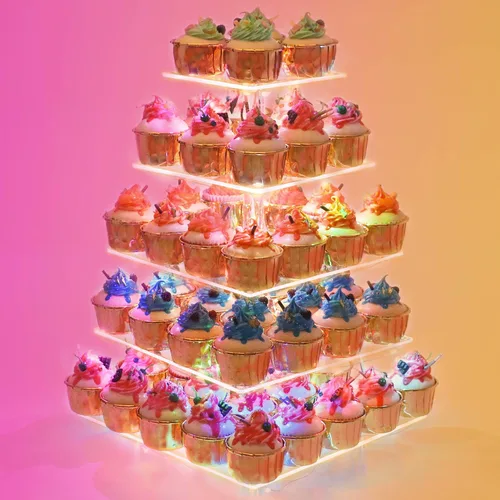 Miniatura 15 de YestBuy Soporte de Cupcakes Acrílico de 4 Niveles Soporte de Pasteles para Té de la Tarde Soporte Grande para Cupcakes Torre de Cupcakes Soporte Azul