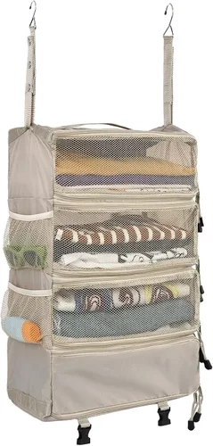 Surblue Organizador de equipaje colgante de viaje, organizador portátil para maleta, organizador de armario, múltiples compartimentos, cubos de