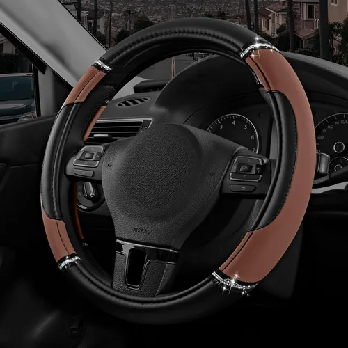 Miniatura 22 de Road Comforts Funda de Volante de Cuero - Hecha con Cuero PVC - Antideslizante, Ajuste Universal de 14 1/2 pulgadas a 15 pulgadas - Rosa Intenso