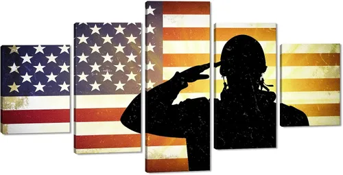 Miniatura 32 de Arte de pared de concepto patriótico, pintura de bandera estadounidense y británica, lienzo de estrellas y rayas, 5 paneles, arte moderno americano