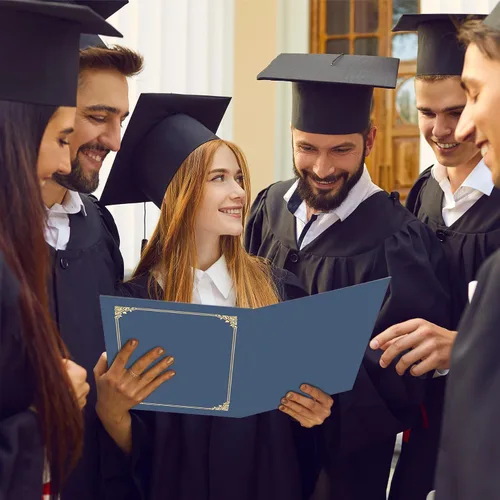 Miniatura 6 de HAUTOCO Portacertificados 50 Paquetes Azul Marino Cubiertas de Diploma con Borde de Lámina Dorada Portacertificados para Certificados de Premio