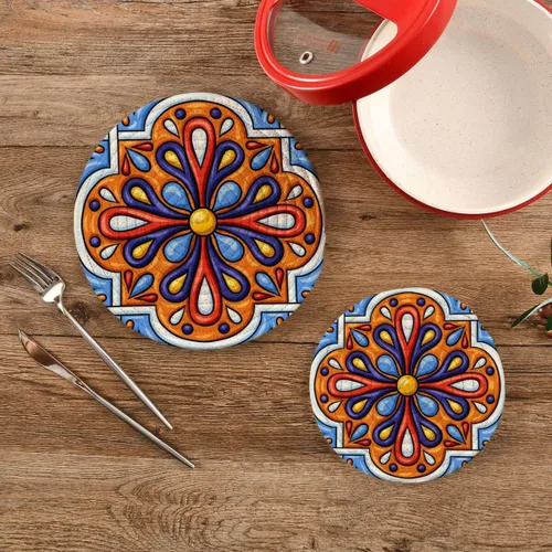 Miniatura 2 de Kigai Salvamanteles talavera mexicanos para ollas y sartenes y soportes para ollas, 2 unidades, tapetes redondos de cuerda de algodón, almohadillas