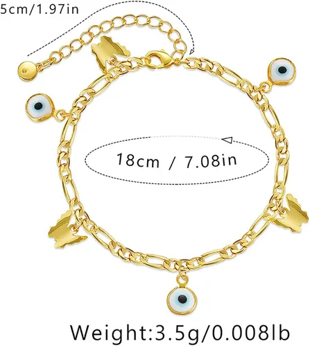 Miniatura 59 de Delicadas pulseras de oro para mujer, chapado en oro 18, ajustable, mal de ojo, mariposa, cuentas, perla, corazón, turquesa, hecha a mano para mujer