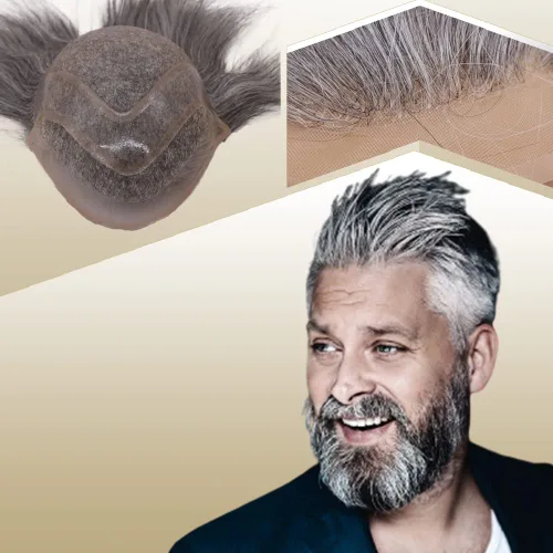 Miniatura 23 de Toupee para hombres, piezas de cabello 100% europeo, sistema de reemplazo de cabello humano virgen de 10 x 8 pulgadas, mono encaje con poliuretano