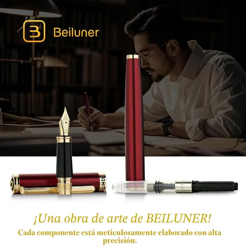Miniatura 6 de BEILUNER Pluma estilográfica roja, impresionantes plumas de lujo con acabado de oro de 24 quilates, hermosa plumilla dorada de 24 quilates (fina)