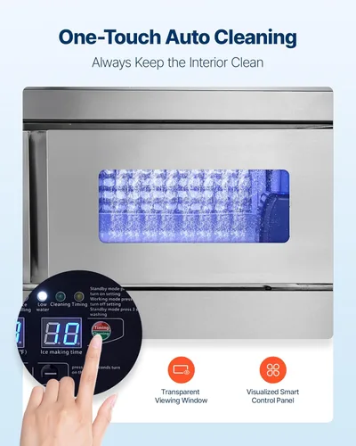 Miniatura 6 de VEVOR Máquina comercial para hacer hielo, máquina de hielo de acero inoxidable de 220 libras/24 horas con encimera, almacenamiento de 66 libras