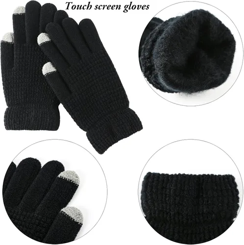 Miniatura 4 de Aneco Conjunto de bufanda de punto cálido de invierno para hombres y mujeres, bufanda elástica suave