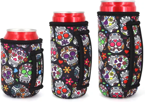 Miniatura 41 de Paquete de 3 fundas de neopreno reutilizables aisladas para latas con asa para refrescos, bebidas energéticas, gaseosas, cerveza, seltzer duro