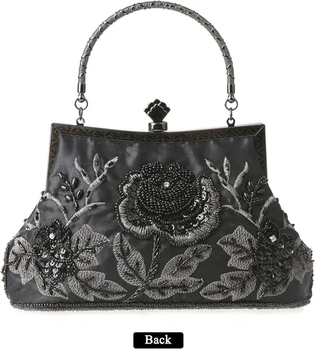 Miniatura 2 de Bolso de mano de estilo vintage con cuentas florales y strass para mujer, con bordado de lentejuelas, bandolera para novia, boda, fiesta
