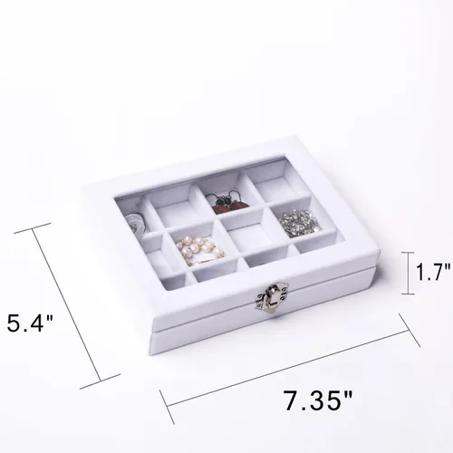 Miniatura 3 de Frebeauty Bandeja organizadora de joyas con tapa transparente, 12 rejillas de terciopelo para cajón con tapa transparente, vitrina de joyería