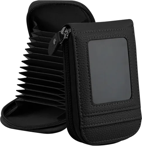 Miniatura 23 de RFID mini organizador de tarjetas de crédito, cuero auténtico, billetera compacta con visor de identificación, S, Negro