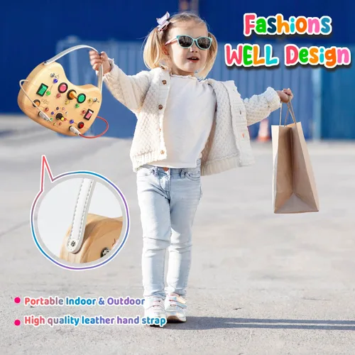Miniatura 4 de flycoost - Tablero de actividades Montessori para niños pequeños, de madera con 17 luces LED, juguetes de viaje para niños de 1 a 3 años, con Juego