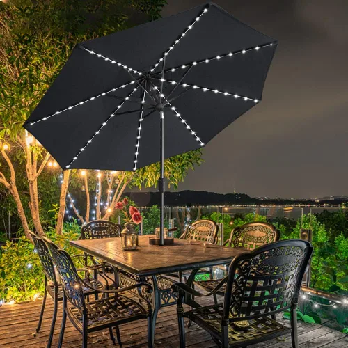 Miniatura 3 de EliteShade USA - Sombrilla solar de 9 pies / 2.74 metros, 10 años sin decoloración, con 80 luces LED para patio, mesa al aire libre, con Negro