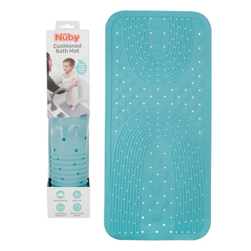 Miniatura 6 de Nuby Tapete de baño acolchado para bebés y niños pequeños, tapete antideslizante para ducha y bañera con ventosas, color aguamarina