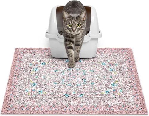 Miniatura 15 de Glittme Alfombrilla de Arena para Gatos con Base Antideslizante, Alfombrilla de Caja de Arena Impermeable que Atrapa la Arena, Fácil de Limpiar
