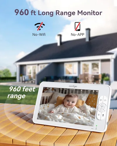 Miniatura 4 de Comfyer - Monitor de bebé con cámara y audio, monitor de vídeo HD 720P de 7" sin WiFi, batería de 6000mAh, modo VOX, visión nocturna automática, a
