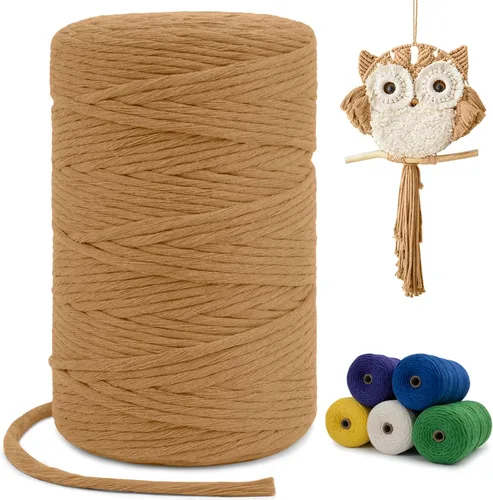 Miniatura 22 de Cuerda de macramé de una sola hebra de 0.197 in x 110 yardas, cuerda de macramé de algodón natural de 0.197 in, cuerda de algodón grueso para colgar