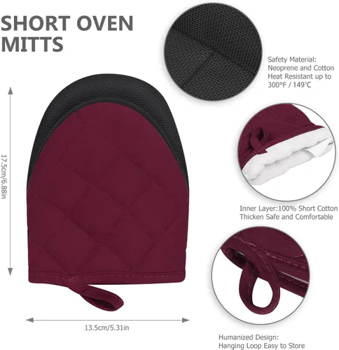 Miniatura 3 de 1 par de guantes cortos para horno, guantes de silicona para horno de cocina, resistentes al calor, 500 ℉, mini guantes para horno con superficies