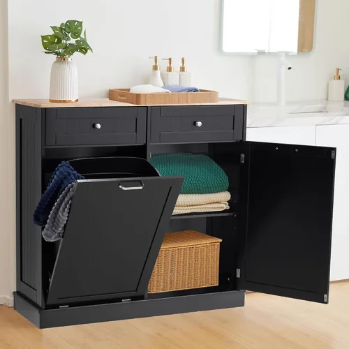 Spurgehom Gabinete de basura inclinable de 13 galones, cubos de basura de cocina, armario de basura moderno con estante ajustable y cajones ocultos,