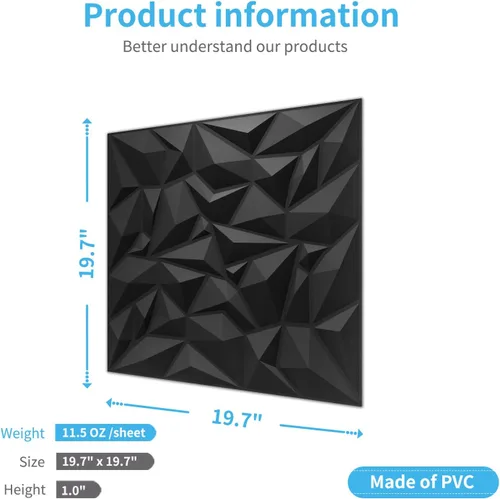 Miniatura 63 de Art3d Panel de Pared de Diamante 3D de PVC Dentado a Juego-Negro Mate, para Decoración Interior Residencial y Comercial Diamante mate negro