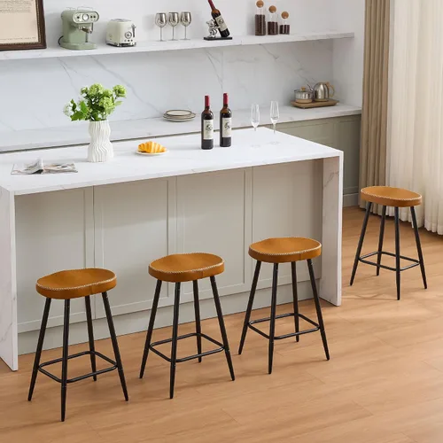 Miniatura 17 de FIRAVOE Juego de 2 Taburetes de Bar, Taburetes de Bar Modernos de 24" de Altura de Mostrador, Taburetes de Montar sin Respaldo de Cuero Sintético