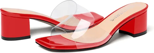 Miniatura 6 de WAYDERNS Sandalias de tacón grueso transparentes con punta cuadrada para mujer de 2 pulgadas, Transparente