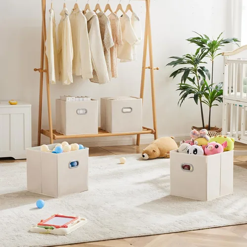 Miniatura 2 de MAX Houser Paquete de 6 contenedores plegables de tela con asas, ideales para organización de armario, dormitorio y guardería