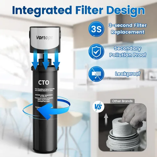 Miniatura 5 de Vortopt Filtración de agua, filtro de agua Q5-C2 para debajo del fregadero, purificador de agua certificado NSF/ANSI 42 para fregadero, flujo