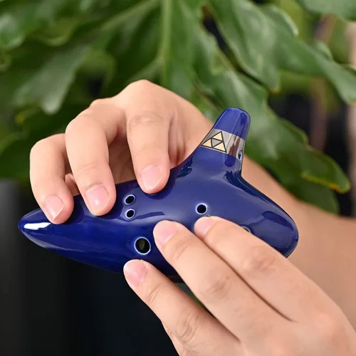 Miniatura 7 de Ocarina Piccolo de cerámica Alto C de 12 agujeros, regalo de instrumento musical para adultos principiantes con soporte de exhibición, libro de Azul