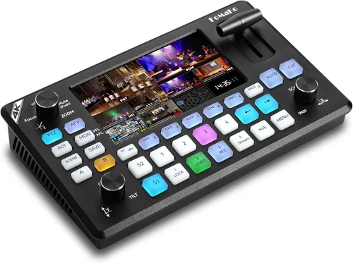 FoMaKo Conmutador mezclador de video HDMI 4K, pantalla LCD FHD de 5.5 pulgadas, Conmutador de transmisión en vivo HDMI de 4 canales, Entrada 4K