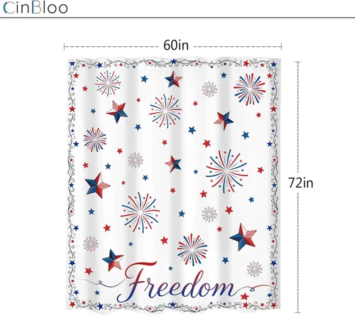 Miniatura 5 de Independence Day Memorial Day 60Wx72H Shower Curtain Patriotic 4th of July Red White Blue American Stars Firework Freedom Bathroom Curtain Set