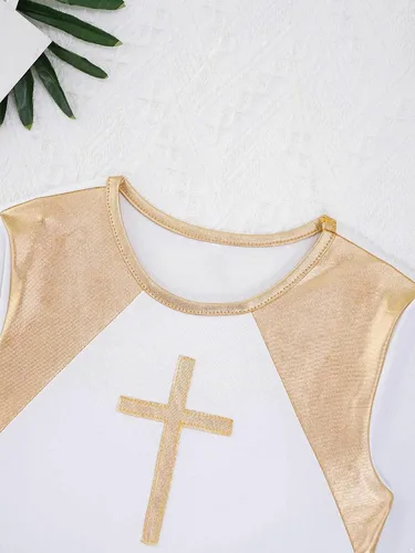 Miniatura 6 de CHICTRY Vestido de baile de alabanza litúrgica metálico para niños y niñas, manga larga, bloque de color, disfraz de adoración lírica, ropa de baile
